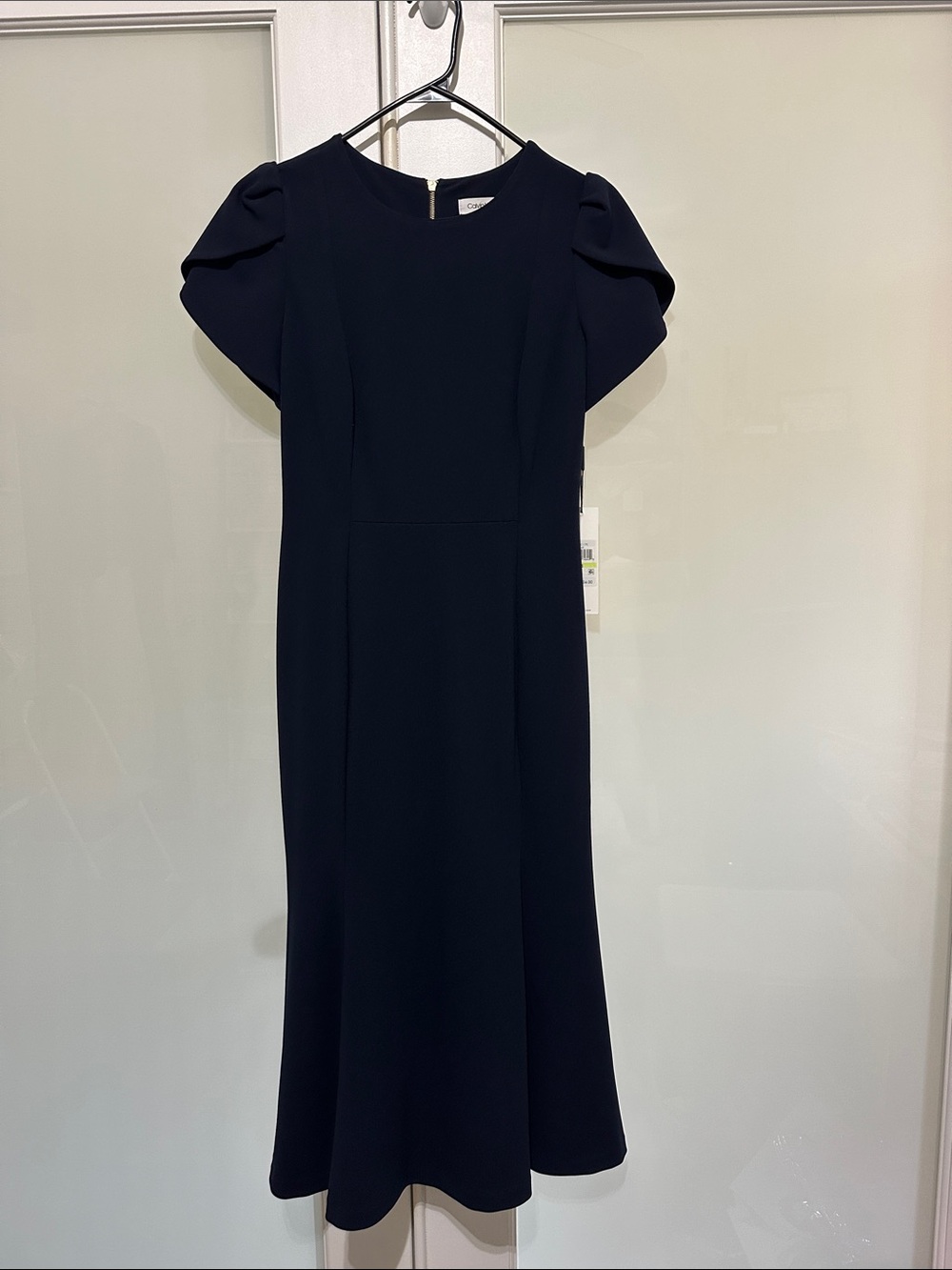 Calvin Klein Navy Puff-Sleeve Midi Dress